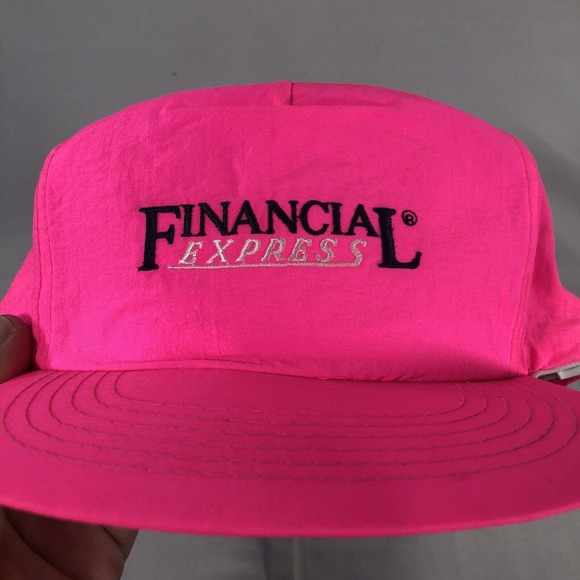 Vintage Financial Express Hat Cap Trucker Neon Pink SnapBack Mens One Size Fits - Picture 4 of 10